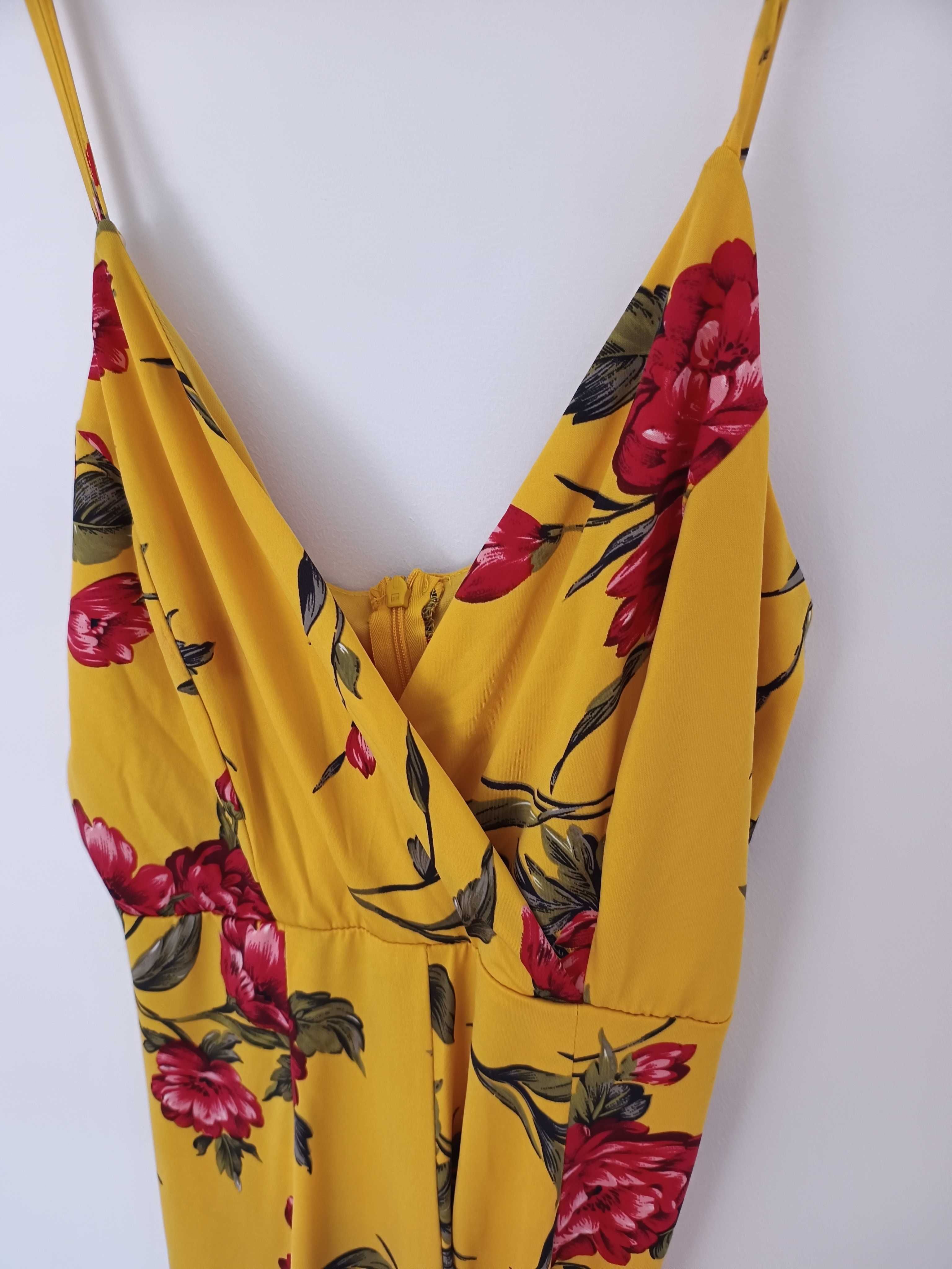 Primark zolty kwiecisty kombinezon szerokie nogawki spodnie 3/4 44XXL