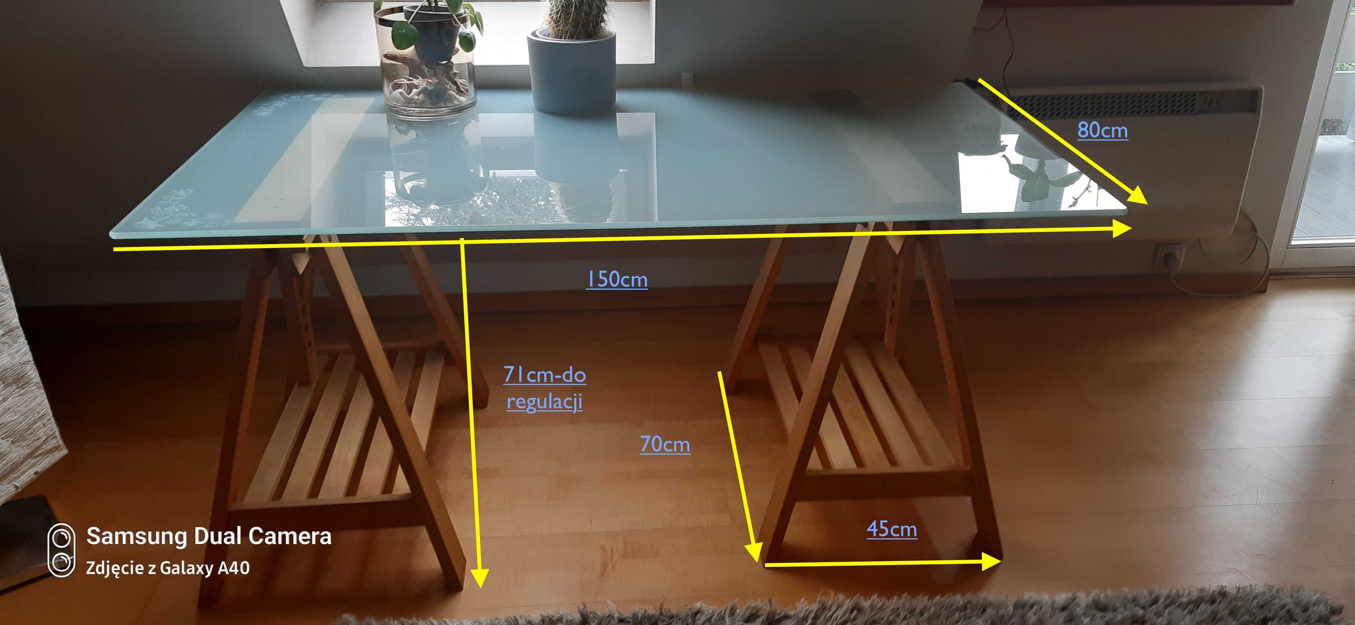 Ikea-Piękne biurko ze szklanym blatem 150x80cm , stół