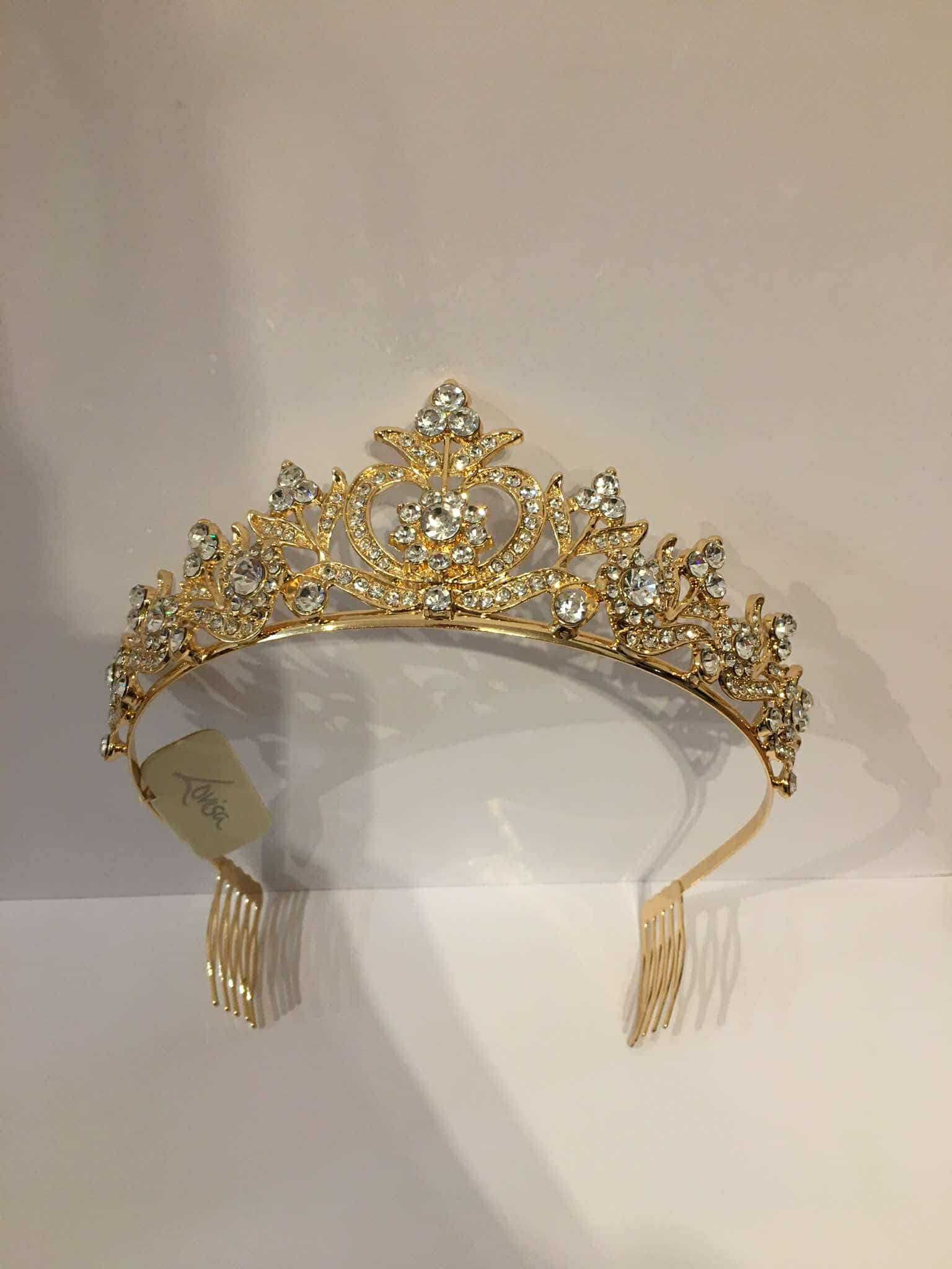 Złota korona / diadem ślubny z diamentami
