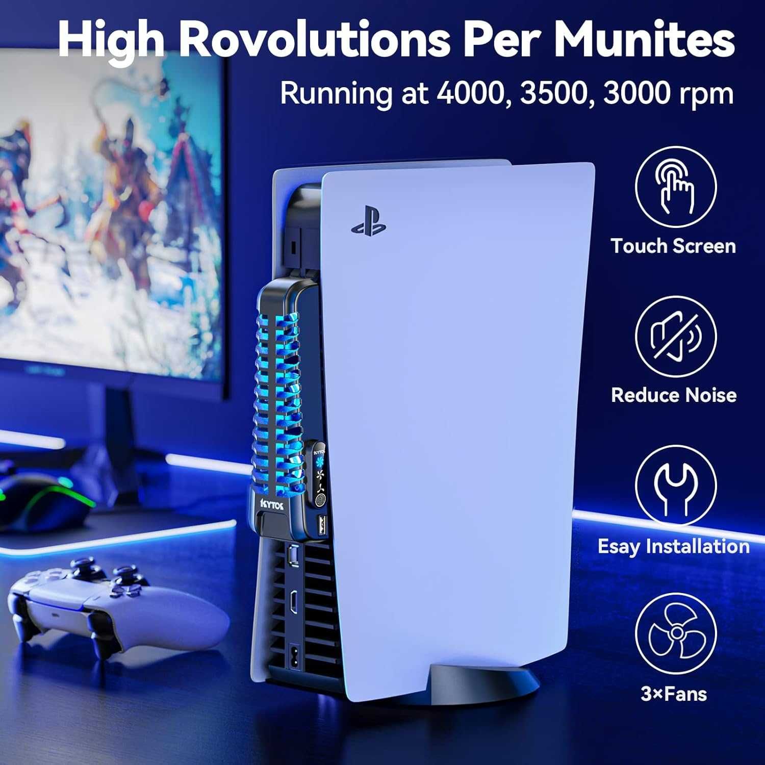 Wentylator zewnętrzny do PS5 Digital Disck 3 prędkości USB SPP710