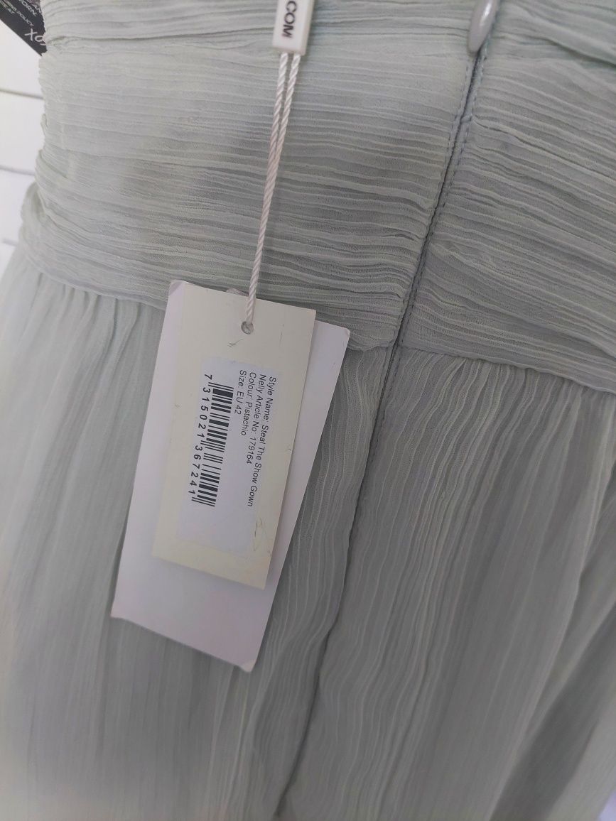 Pistacjowa sukienka maxi okazjonalna wieczorowa impreza wesele L XL