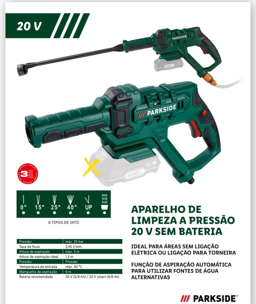 Parkside Maquina lavar alta pressao portatil a bateria 20v