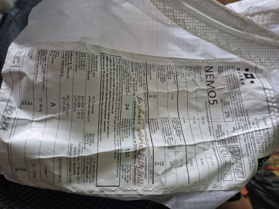 Paralotnia , skrzydlo Dudek Nemo 5  roz. 25