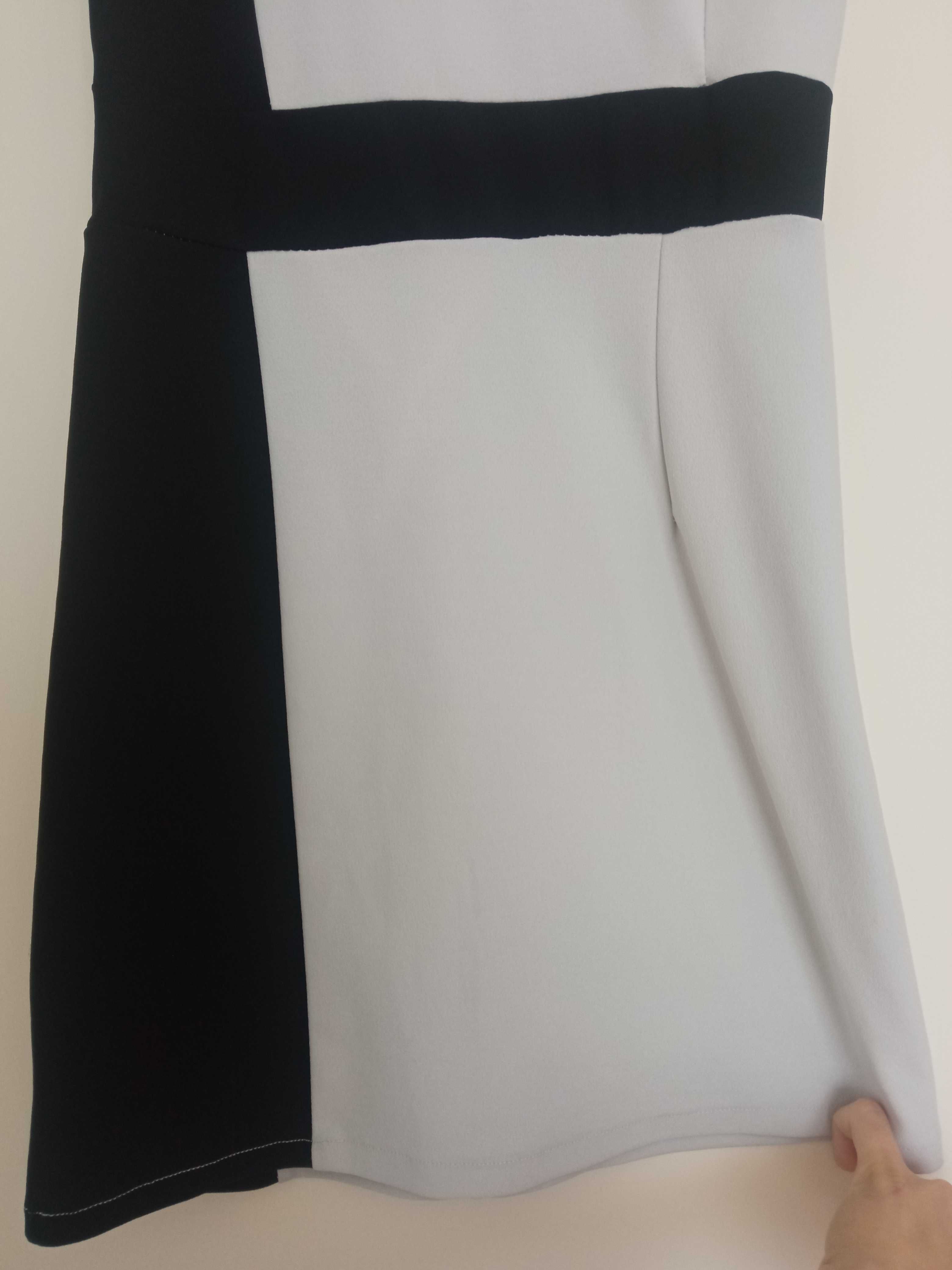 Sukienka elegancka biurowa szara czarna 36 S poliester elastan