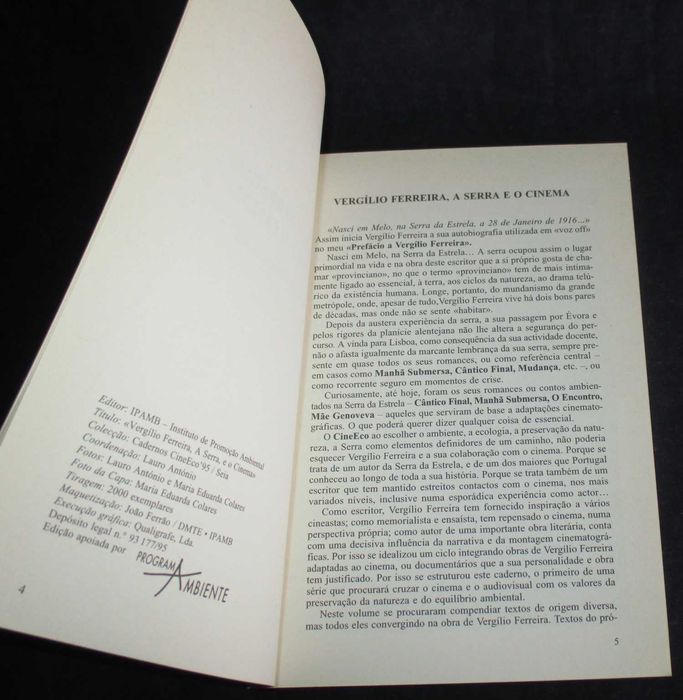 Livro Vergílio Ferreira a Serra e o Cinema Lauro António
