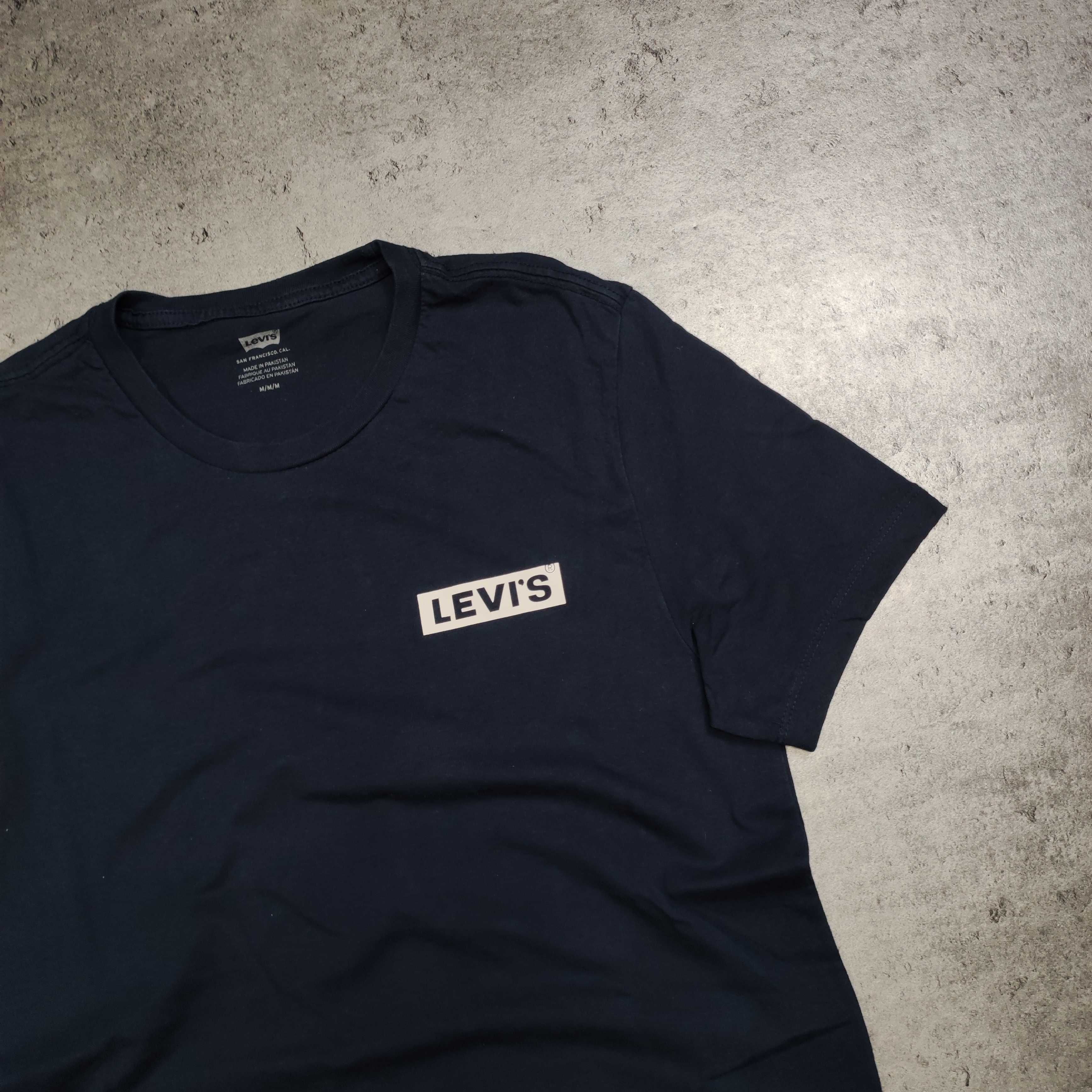 MĘSKA Koszulka Granatowa Małe Logo Levis Strauss Nadruk Bawełna