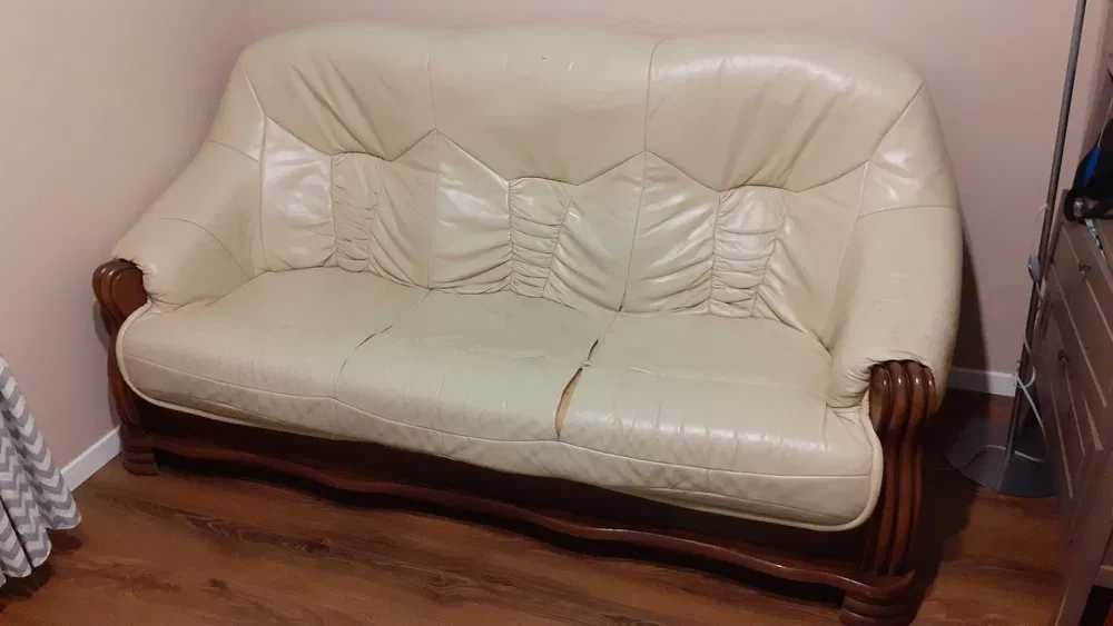 sofa skórzana drewno kanapa wypoczynek