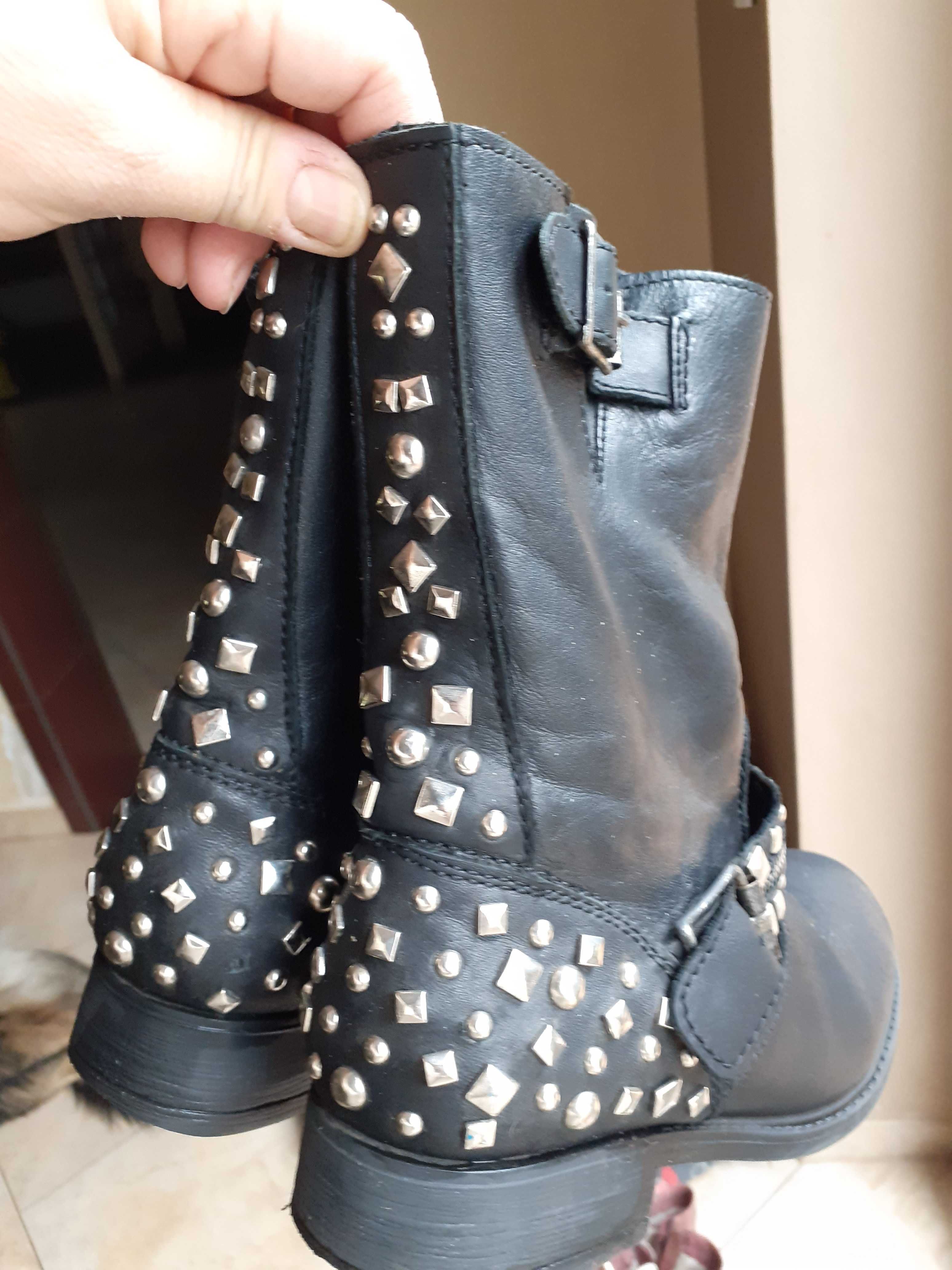 Buty, botki skórzane z ćwiekami, r.36