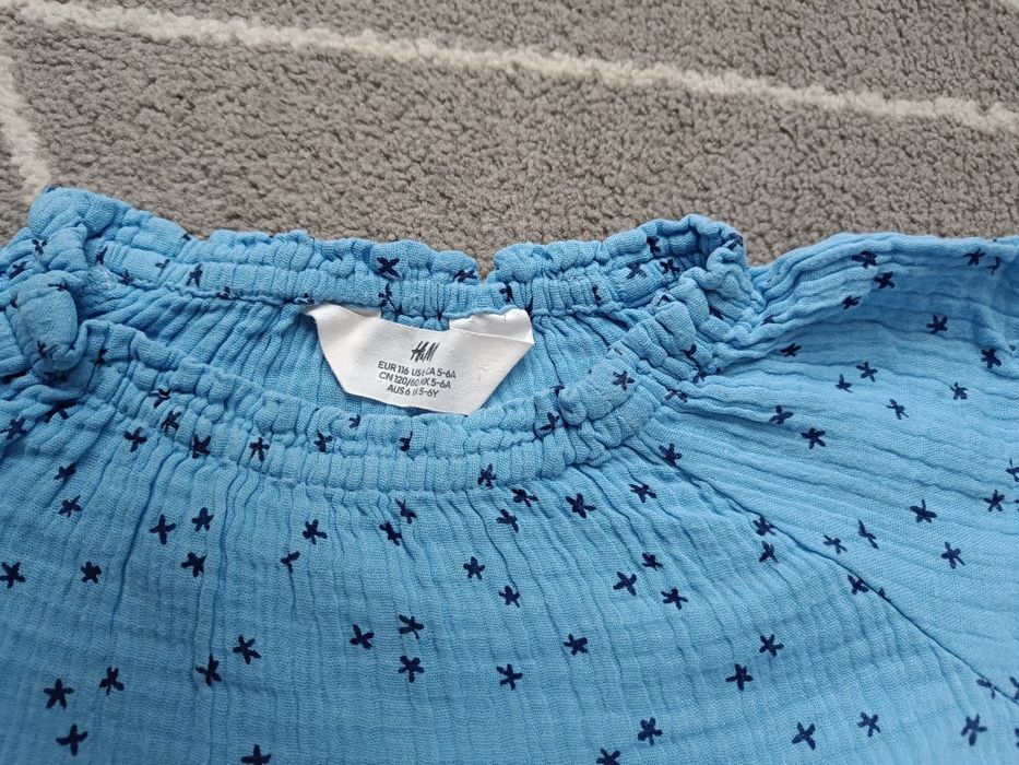 Sukienka r 116 H&M bawełna muślinowa niebieska