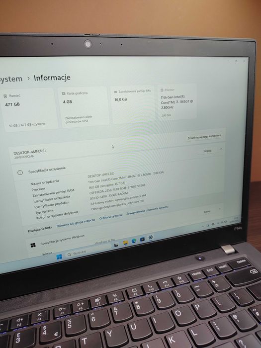 DOTYKOWY LAPTOP | ThinkPad P14s G2 | i7-1165G7 | Quadro T500 | 512SSD