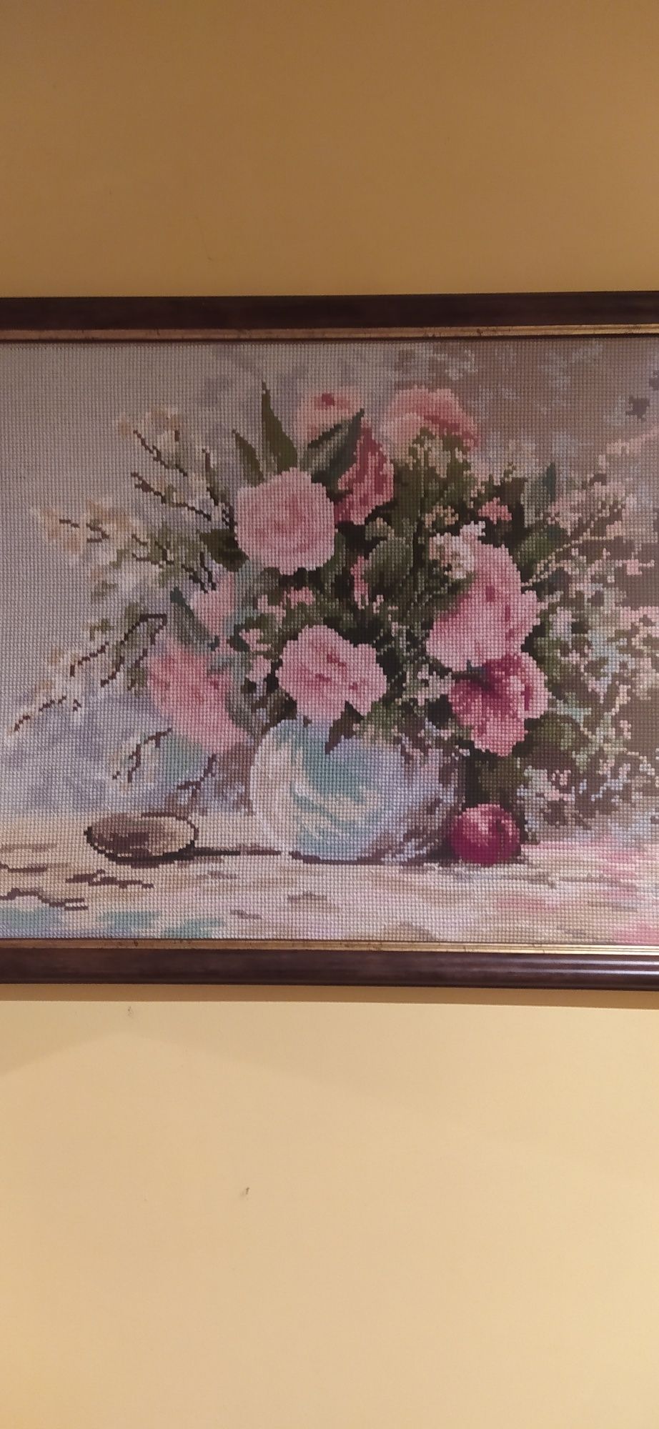 Duży obraz kwiaty haft krzyżykowy begonie