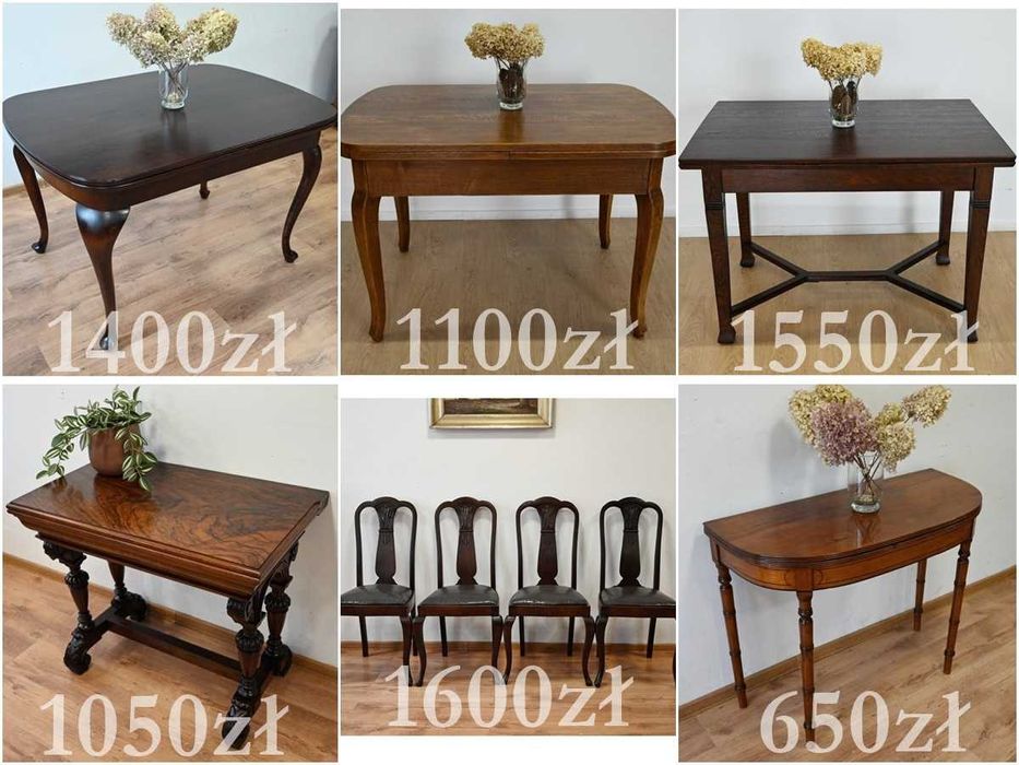 stoły stoliki krzesła fotele antyki stare meble po renowacji