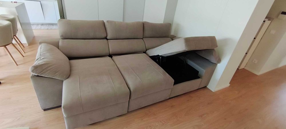 Sofá Chaise Long c Cama Prince (290x140cm) Chaise Cor: Dymar 18 (Bege)