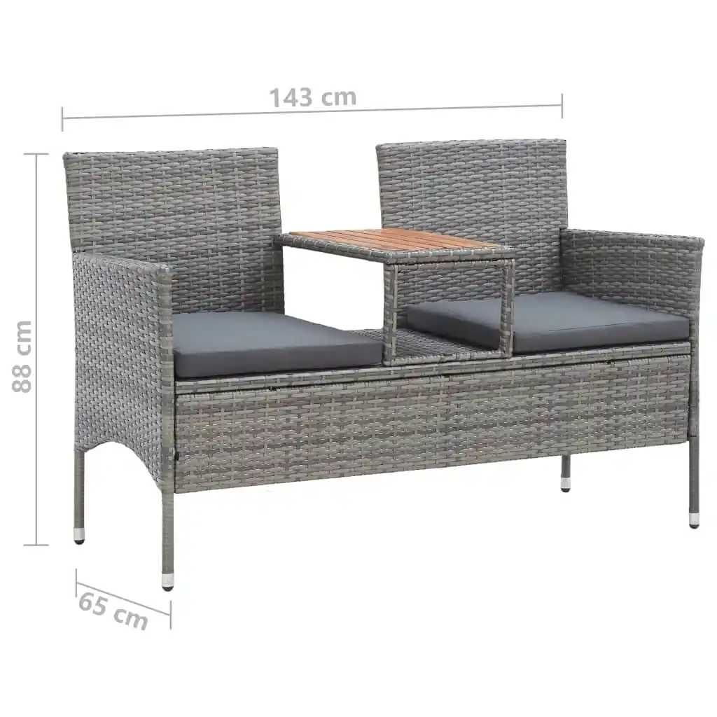 Banco De Jardim 2 Lugares Com Mesa Centro Vime