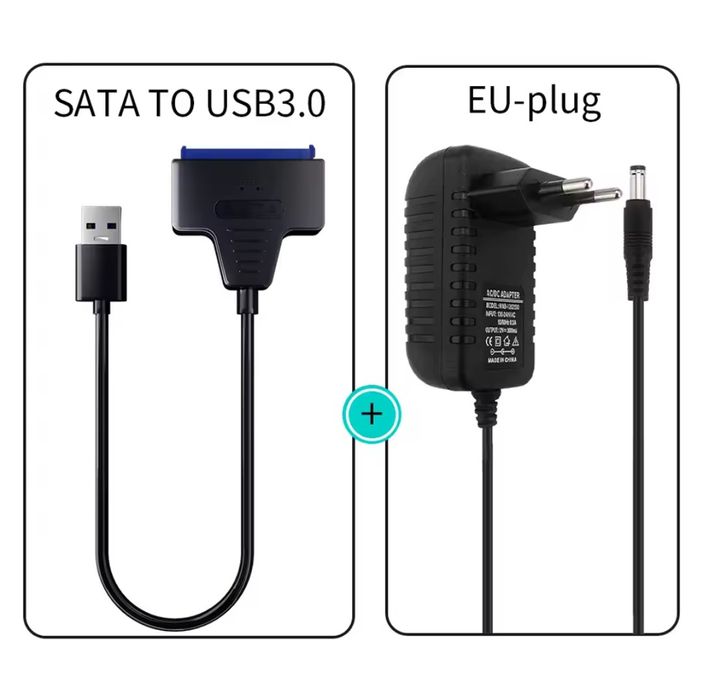 Нові Адаптери USB 3,0 to SSD/HDD 2,5"/3,5" 30см +Блок Живлення 12V, 2A