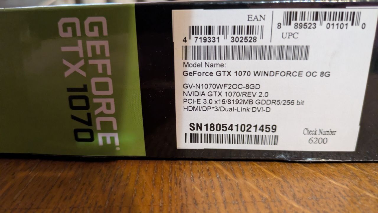 Відеокарта gigabyte geforce gtx1070 8G