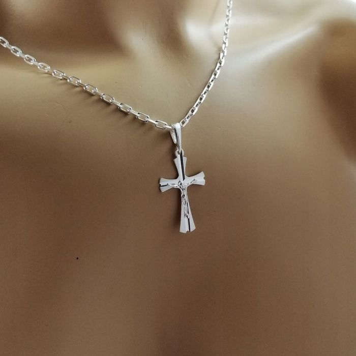 Srebrny Męski Łańcuszek Ankier + Zawieszka Krzyżyk 925 Prezent Dla Męż