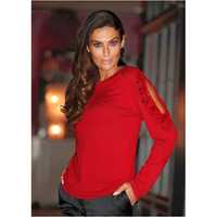 BONPRIX Sweter Czerwony z Cyrkoniami Pullover Odkryte Ramiona 40-42