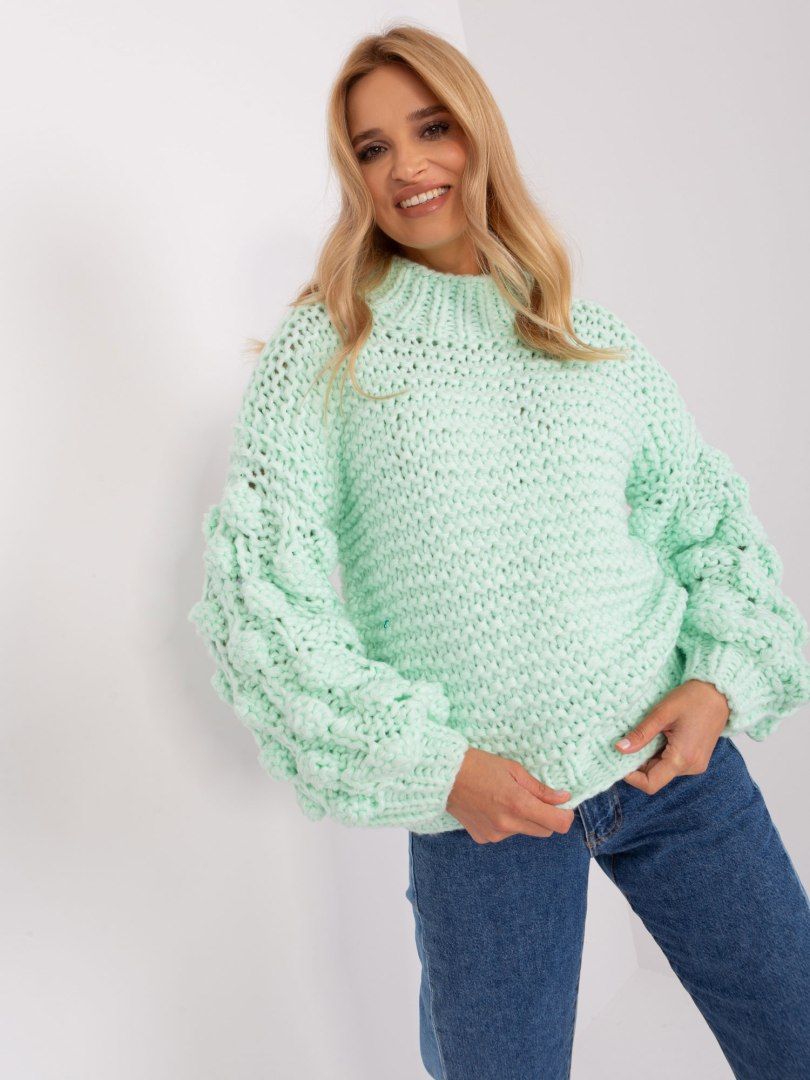 Sweter oversize miętowy gruby splot