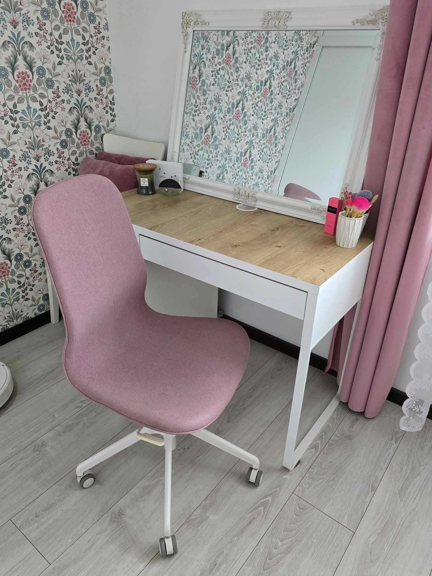 Krzesło biurowe Ikea LÅNGFJÄLL + biurko Micke toaletka drewno róż