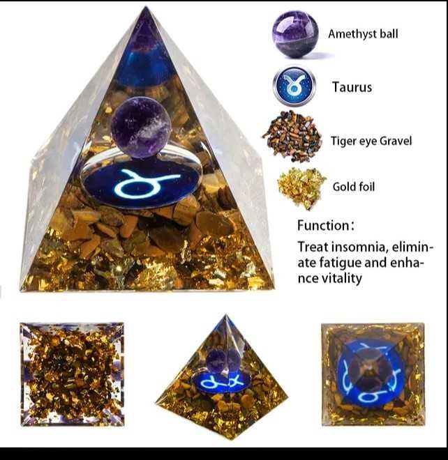 Pirâmide orgonite c símbolo do signo touro (Nova)