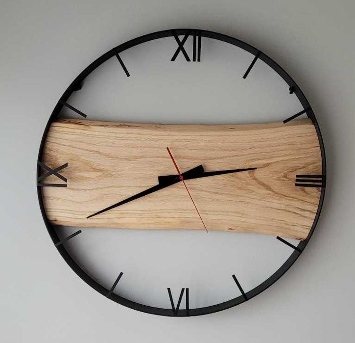 Dębowy zegar ścienny 60cm naturalne drewno. Loft, Rękodzieło Prezent