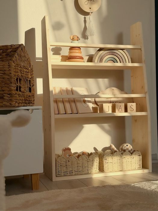 Regał Montessorii z litego drewna -półka na książki|zabawki dla dzieci