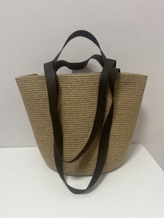 Стильна джутова сумка з шкіряними ручками