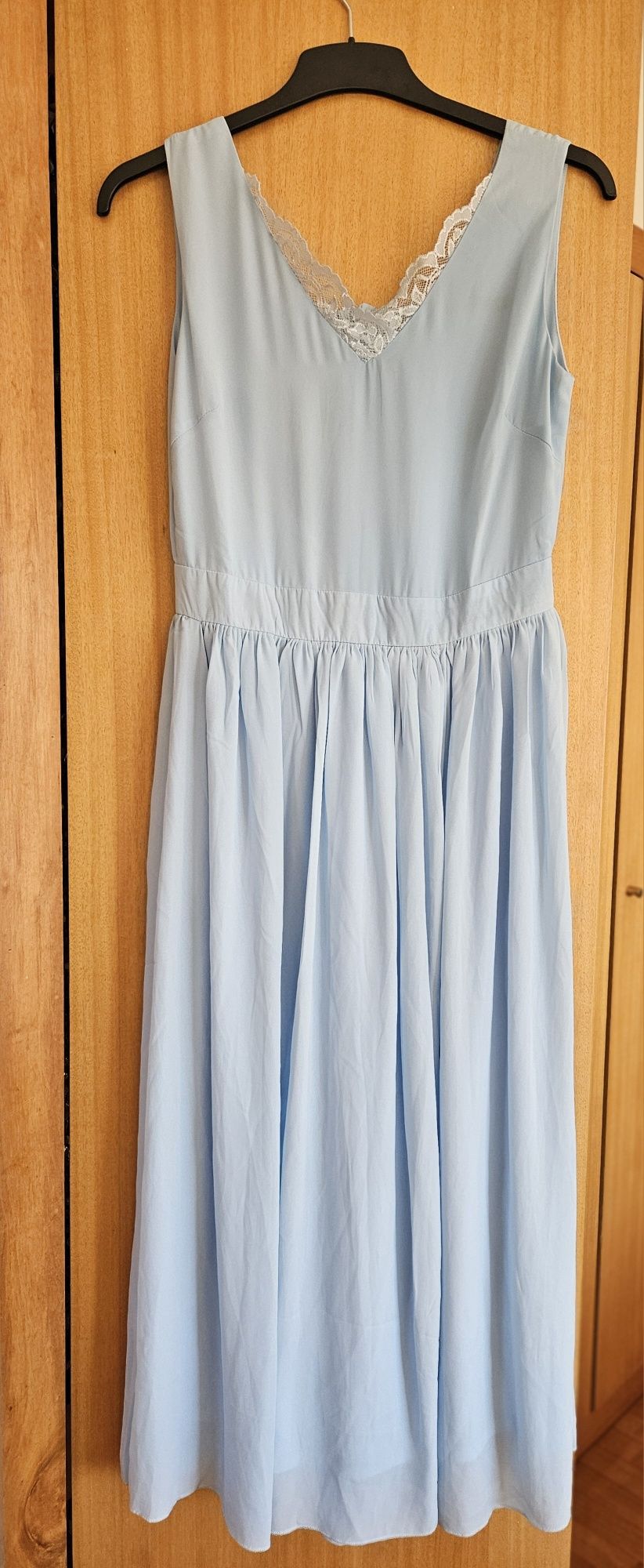 Vestido Comprido Azul Celeste Sem Mangas Tam. M Usado