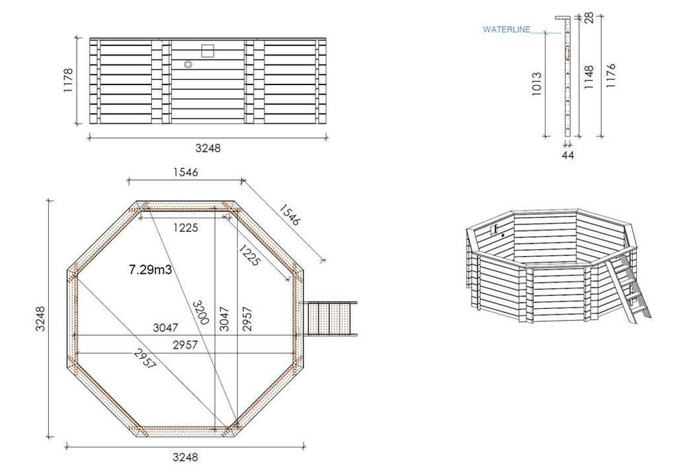 Basen drewniany Coral 3,25x3,25 - H.1,18 m wolnostojący BAS7301OSP