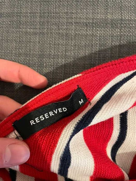 bluzka w paski reserved 38 M biała czerwona granatowa pasy rękaw 3/4