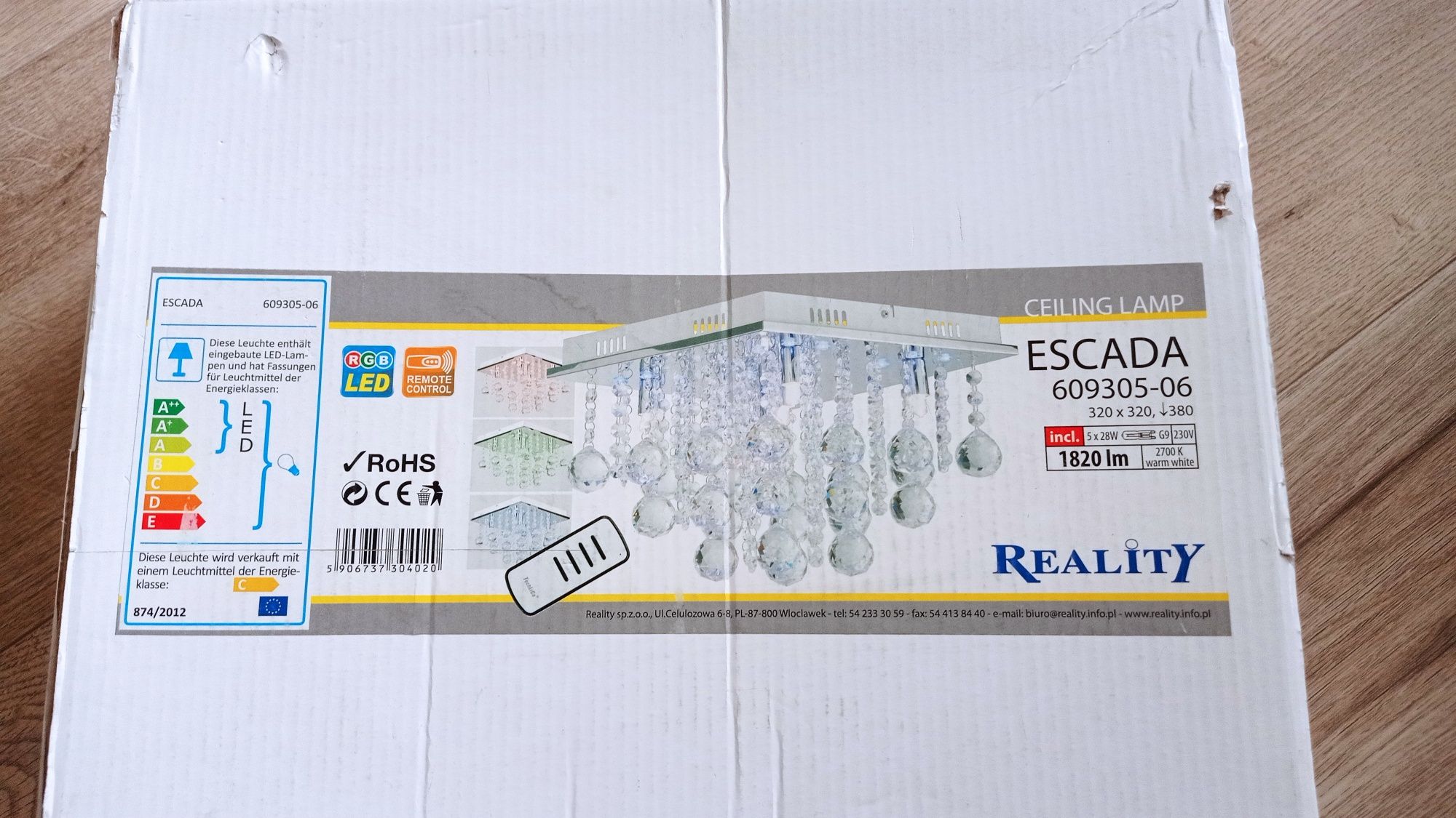 Plafon z pilotem kryształowy LED RGB - ESCADA  firmy Reality