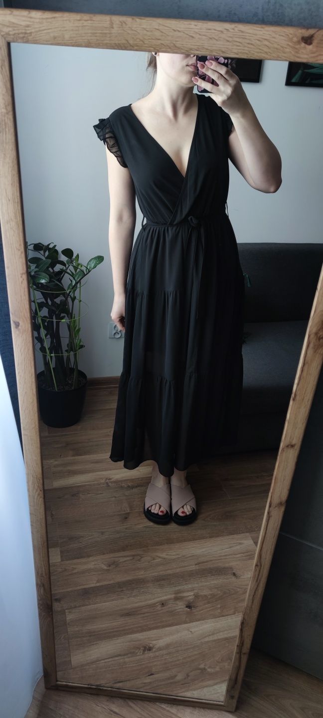 Sukienka długa czarna zwiewna S 36 M 38