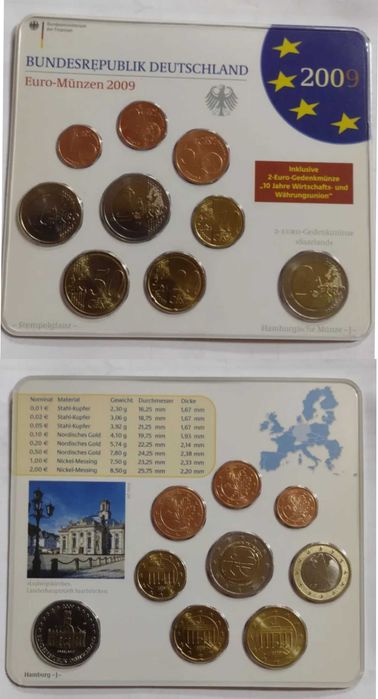 Германия набор евро монет 2002, 2003, 2003, 2004, 2005, 2006, 2009