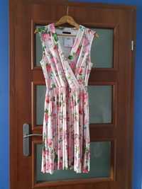Sukienka mini kwiaty bez ramiączek Mohito 36 S nowa z metką plisowana