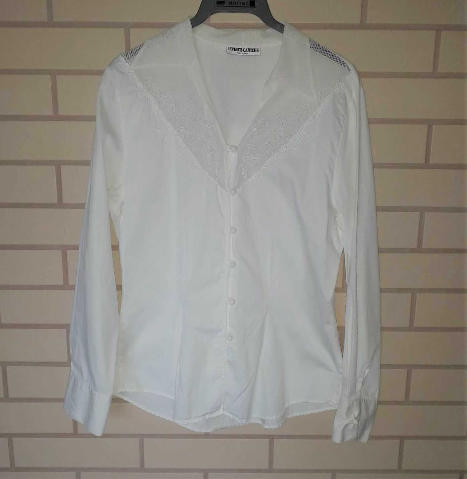 Biała koszula bluzka włoska z długim rękawem - rozmiar 40/42 - vintage
