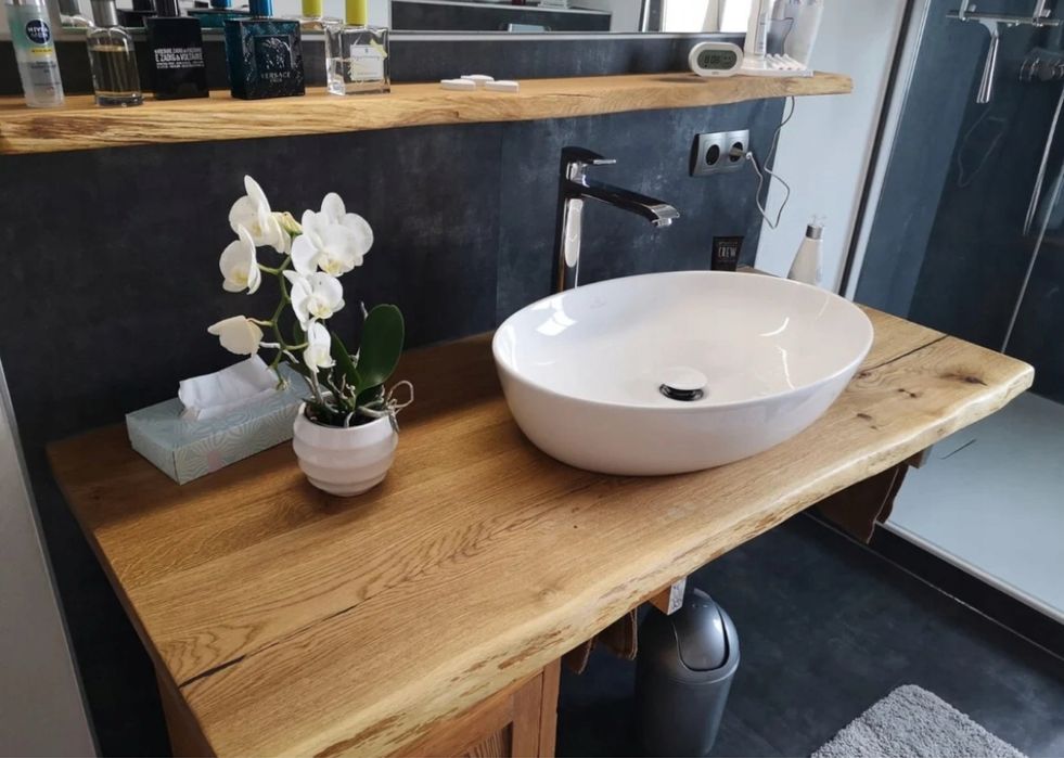 Producent blat umywalkowy półka łazienkowy drewna live edge dąb lity