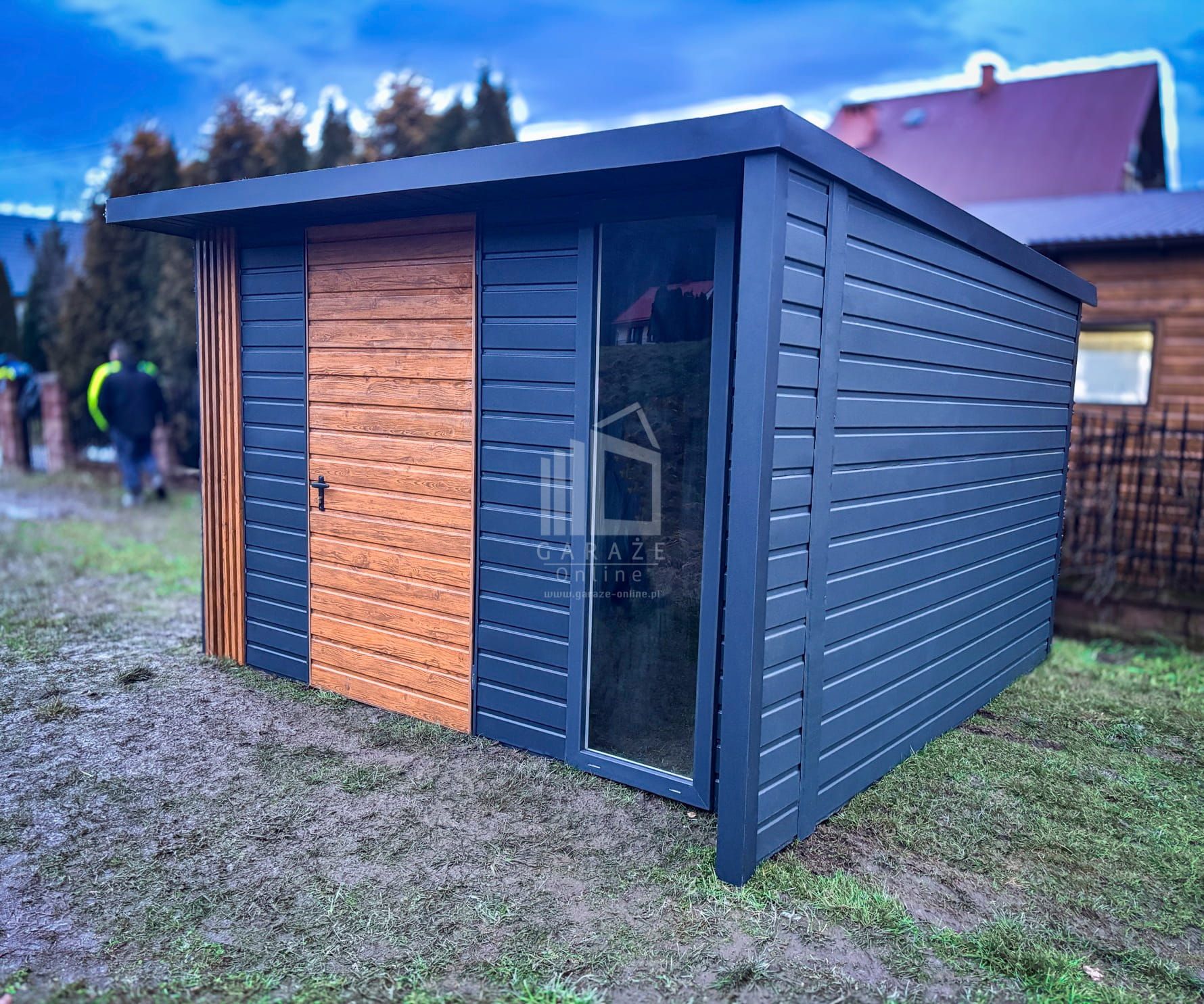 Schowek Domek Premium 3X3M + Wiata 0,5M Drzwi Dekor Z Lameli  Id903