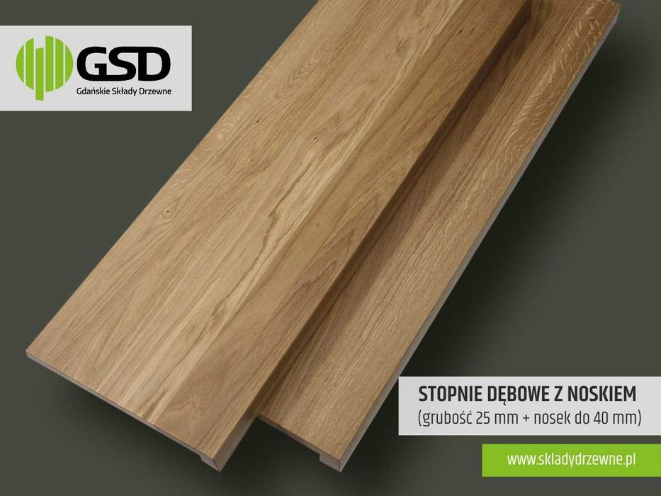Dębowe stopnie schodowe 25mmx1100x690