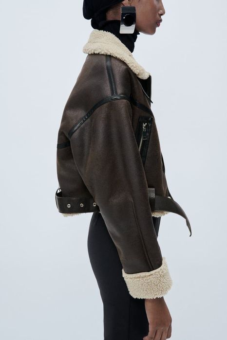 Дубленка шоколадная укороченная Зара