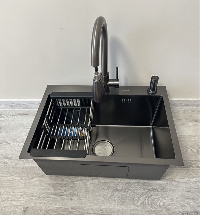 Мийка кухонна чорна KRAFT 60*45 + кран Kraft3011