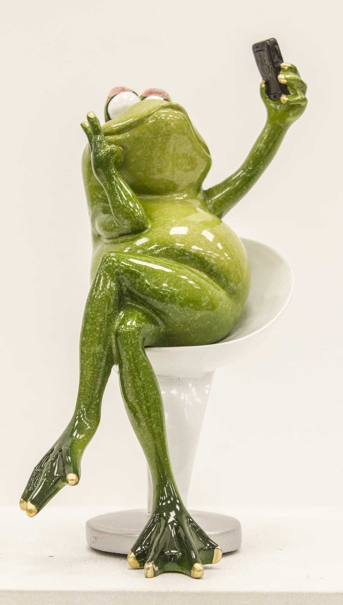 Figurka żaba robiąca selfie 18 cm dekoracja