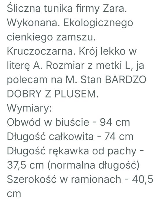 Tunika Zara zamsz ekologoczny 38 M
