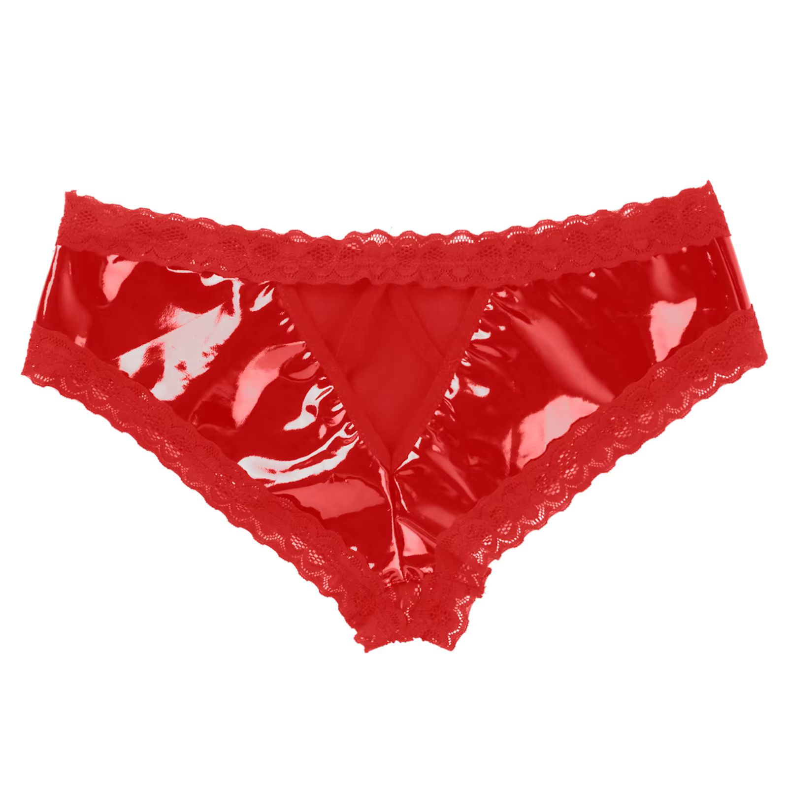 Damskie Latexowe Otwarte Majtki z Koronką - XL