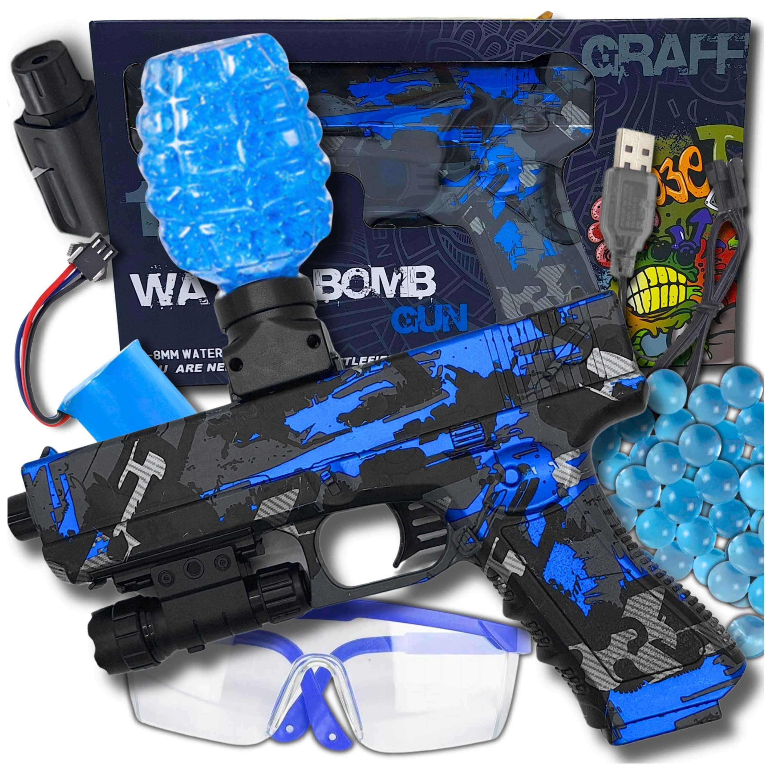Pistolet automatyczny na kulki żelowe 7-8 z laserem glock akumulator