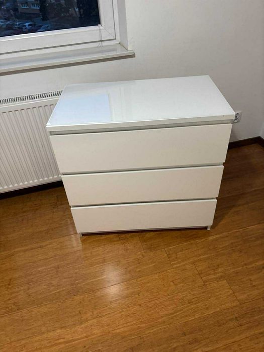 Komoda ikea MALM 3 szuflady + szklany blat
