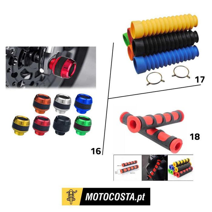 Proteções e Cogumelos Moto - Alumínio, Borracha e Molas - MOTOCOSTA