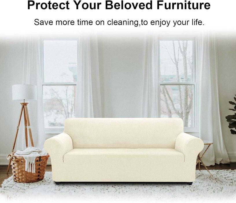 Nowy pokrowiec na sofę czteroosobową/ narzuta 230-300cm kremowy !1647!