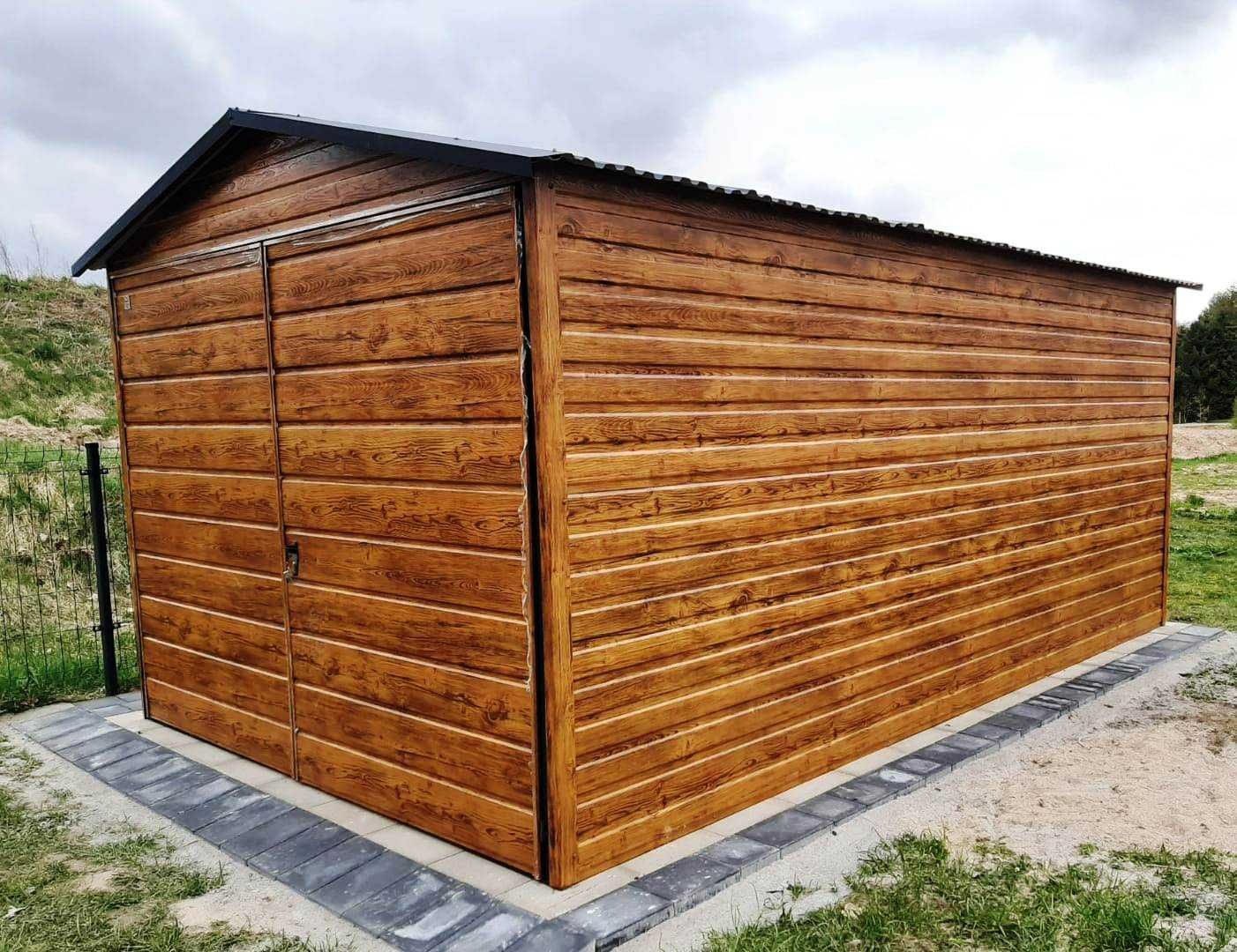 Garaż blaszany drewnopodobny 3x5 profil zamknięty o cynk