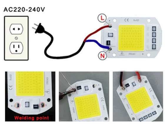 Светодиодная матрица 220v 6000k для прожектора 10w 20w 30w 50w 70w 100